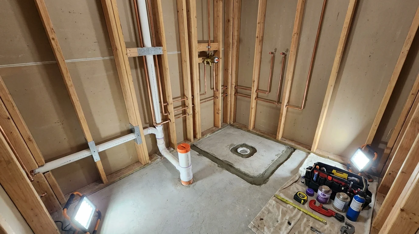 Bathroom rough-in plumbing during remodel by Johns Plumbing LLC in Rockwell City