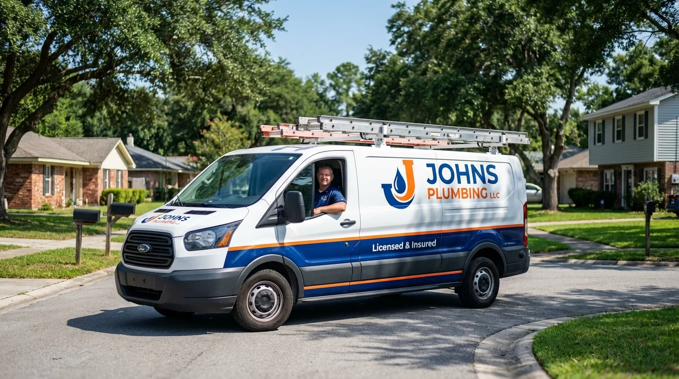 Johns Plumbing LLC service van in Rockwell City, IA
